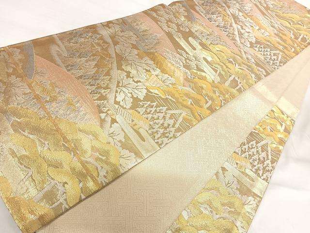 平和屋着物◎佐賀錦 六通柄袋帯 遠山風景文 金銀糸 正絹 逸品 AABH0045yx