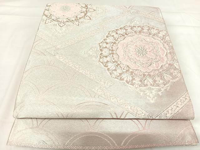 平和屋着物◎六通柄袋帯 唐織 正倉院花文 銀糸 正絹 逸品 AABH0057yx