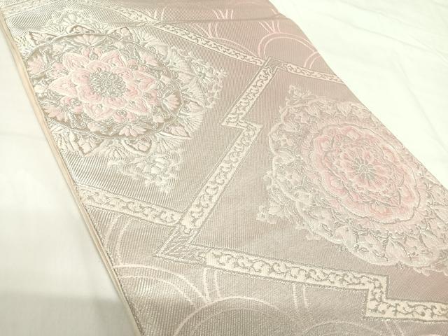 平和屋着物◎六通柄袋帯 唐織 正倉院花文 銀糸 正絹 逸品 AABH0057yx