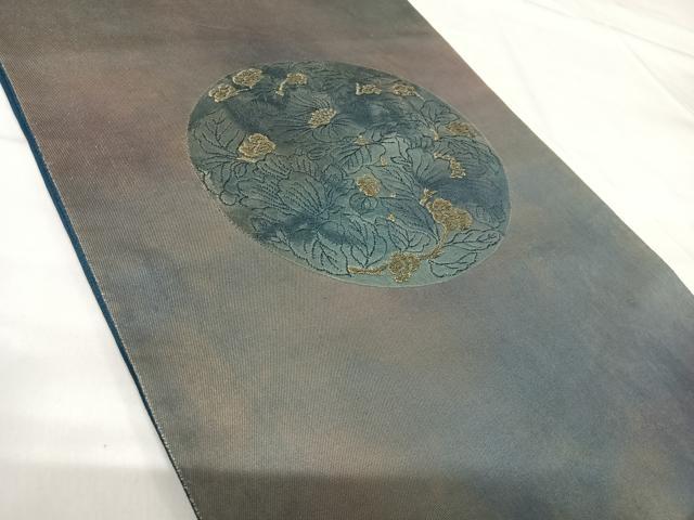 平和屋着物◎太鼓柄袋帯 花絵皿文 引箔 正絹 逸品 AABH0066yx