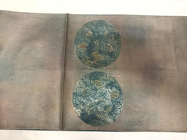 平和屋着物◎太鼓柄袋帯 花絵皿文 引箔 正絹 逸品 AABH0066yx