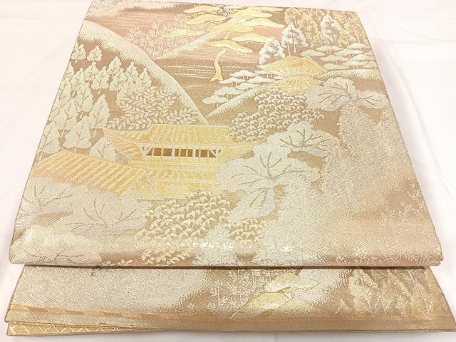 平和屋着物◎佐賀錦 六通柄袋帯 風景文 金糸 正絹 逸品 AABH0069yx