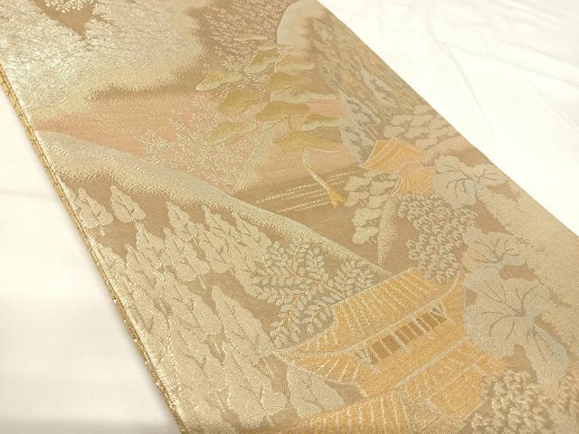 平和屋着物◎佐賀錦 六通柄袋帯 風景文 金糸 正絹 逸品 AABH0069yx
