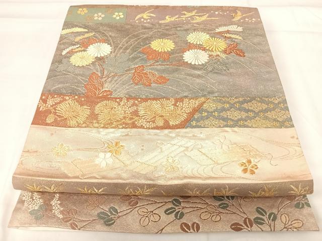 平和屋着物◎六通柄袋帯 唐織 春秋宝飾蒔絵文 金糸 正絹 逸品 AABH0075yx
