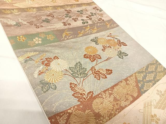 平和屋着物◎六通柄袋帯 唐織 春秋宝飾蒔絵文 金糸 正絹 逸品 AABH0075yx