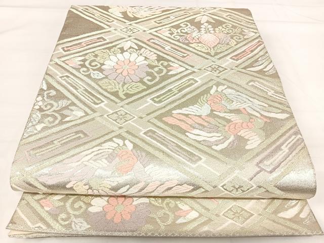 平和屋着物◎六通柄袋帯 唐織 天井花鳥文 金銀糸 正絹 逸品 AABH0077yx