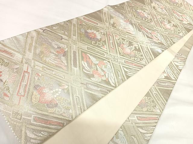 平和屋着物◎六通柄袋帯 唐織 天井花鳥文 金銀糸 正絹 逸品 AABH0077yx