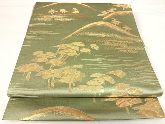 平和屋着物◎六通柄袋帯 遠山文 金糸 正絹 逸品 AABH0085yx
