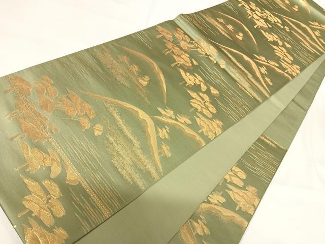 平和屋着物◎六通柄袋帯 遠山文 金糸 正絹 逸品 AABH0085yx
