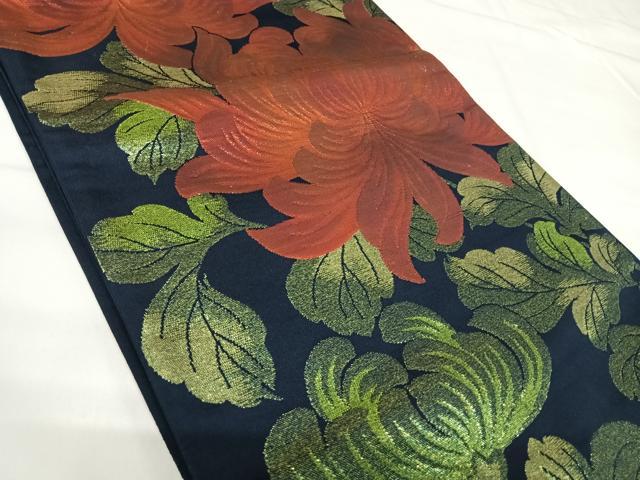 平和屋着物◎六通柄袋帯 牡丹文 黒地 金糸 正絹 逸品 AABH0086yx