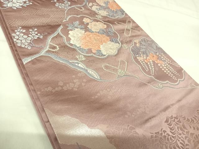 平和屋着物◎六通柄袋帯 唐織 道長花文 銀糸 正絹 逸品 AABH0089yx