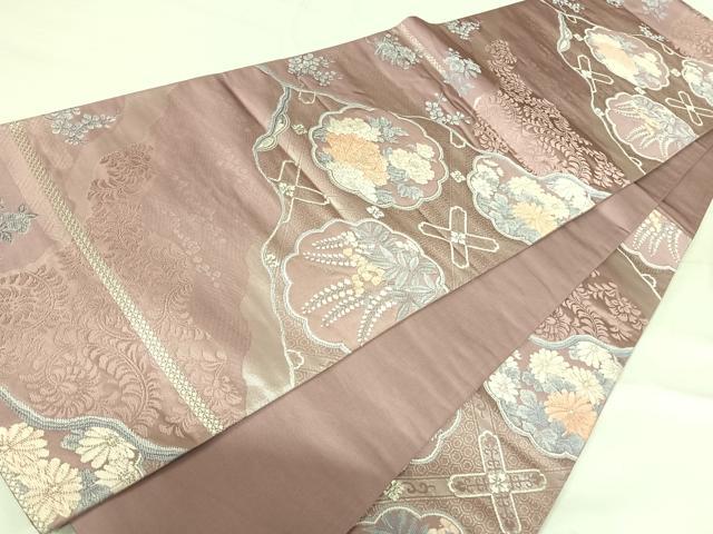 平和屋着物◎六通柄袋帯 唐織 道長花文 銀糸 正絹 逸品 AABH0089yx