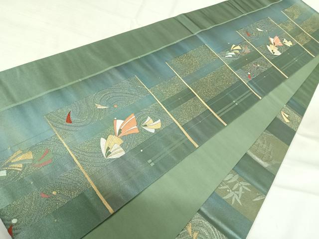 平和屋着物◎六通柄袋帯 唐織 色紙文 金銀糸 正絹 逸品 AABH0090yx