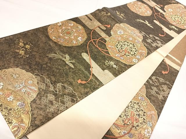 平和屋着物◎六通柄袋帯 唐織 鏡裏花鳥文 金糸 正絹 逸品 AABH0097yx