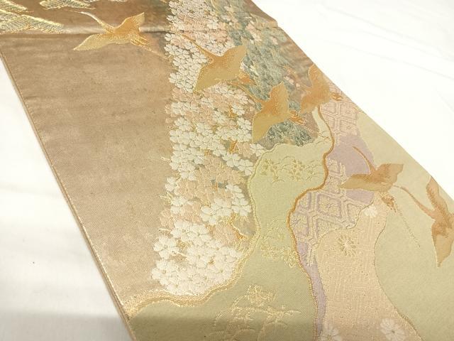 平和屋着物◎六通柄袋帯 錦秀寿松鶴文 引箔 正絹 逸品 AABH0098yx