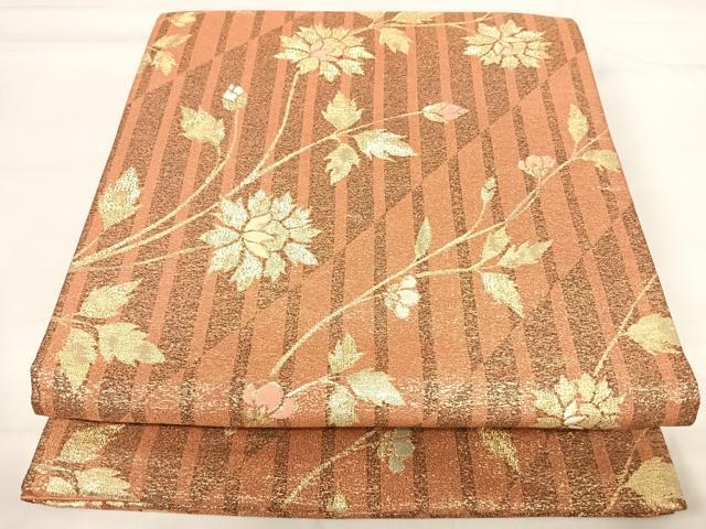 平和屋着物◎六通柄袋帯 唐織 更紗花文 金糸 正絹 逸品 AABH0100yx
