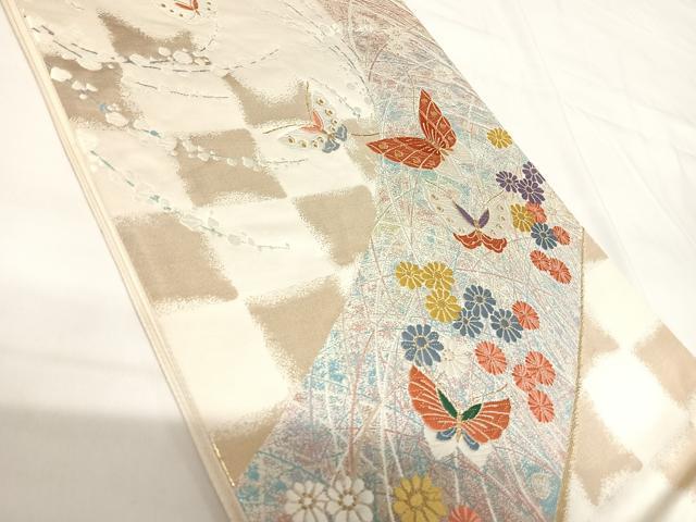 平和屋着物◎六通柄袋帯 唐織 花蝶文 金銀糸 正絹 逸品 AABH0101yx