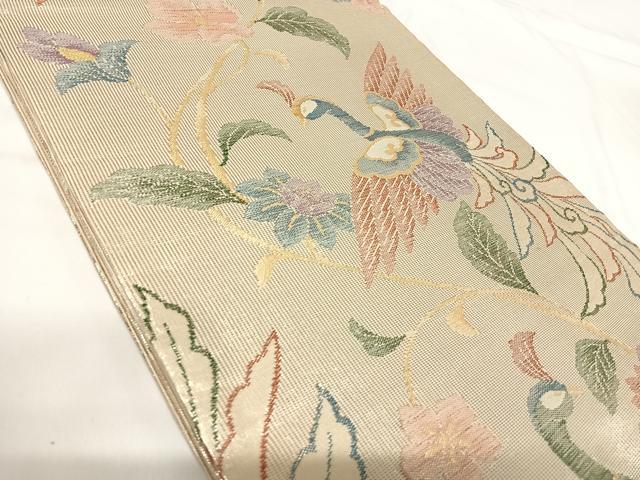 平和屋着物◎六通柄袋帯 花鳥文 金糸 正絹 逸品 AABH0108yx