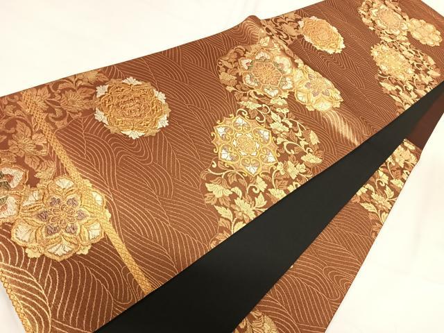 平和屋着物◎六通柄袋帯 正倉院花文 金糸 正絹 逸品 AABH0109yx