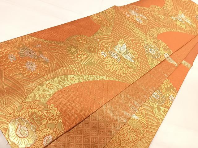 平和屋着物◎六通柄袋帯 花鳥丸文 金銀糸 正絹 逸品 AABH0113yx