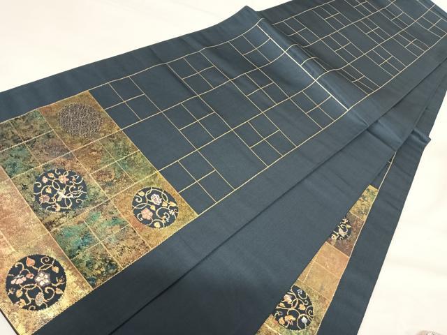 平和屋着物◎太鼓柄袋帯 花鳥丸文 金糸 正絹 逸品 AABH0122yx