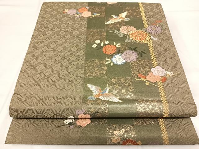 平和屋着物◎六通柄袋帯 唐織 花鳥文 金糸 正絹 逸品 AABH0124yx
