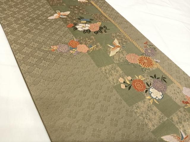 平和屋着物◎六通柄袋帯 唐織 花鳥文 金糸 正絹 逸品 AABH0124yx