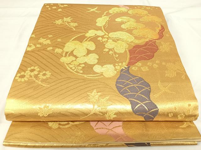 平和屋着物◎六通柄袋帯 花丸文 金糸 正絹 逸品 AABH0127yx
