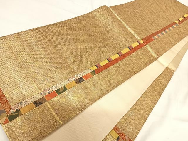 平和屋着物◎太鼓柄袋帯 切り嵌め 花間道 金糸 正絹 逸品 AABH0128yx