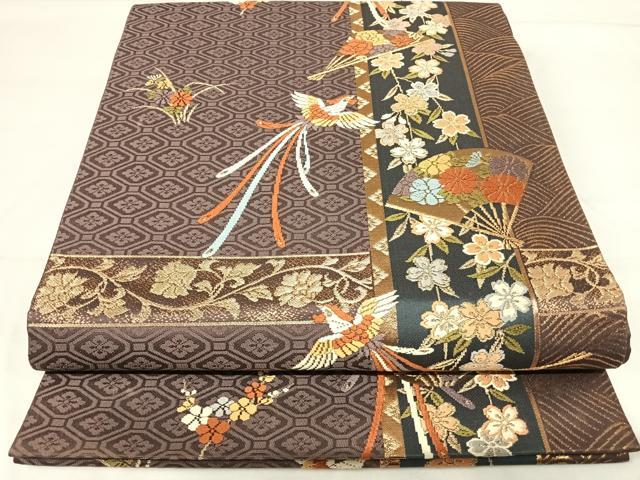 平和屋着物◎六通柄袋帯 唐織 花鳥文 金糸 正絹 逸品 AABH0134yx