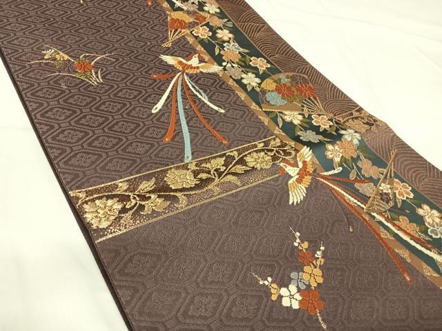 平和屋着物◎六通柄袋帯 唐織 花鳥文 金糸 正絹 逸品 AABH0134yx