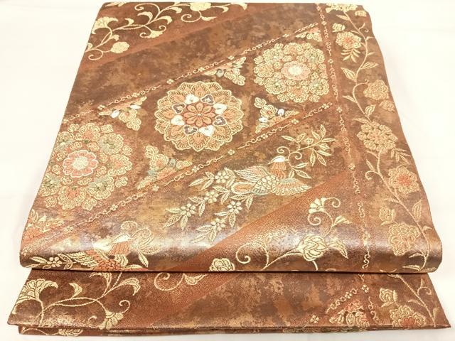 平和屋着物◎六通柄袋帯 唐織 花鳥文 金糸 正絹 逸品 AABH0148yx