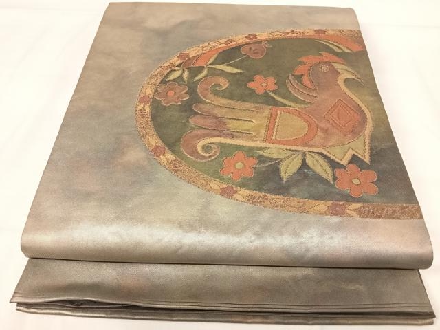 平和屋着物◎太鼓柄袋帯 花鳥文 金糸 正絹 逸品 AABH0150yx