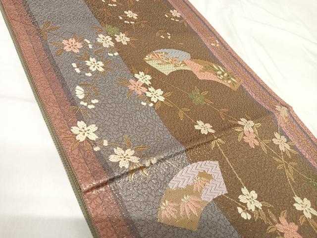 平和屋着物◎六通柄袋帯 唐織 地紙花文 金糸 正絹 逸品 AABH0156yx