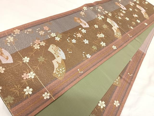 平和屋着物◎六通柄袋帯 唐織 地紙花文 金糸 正絹 逸品 AABH0156yx