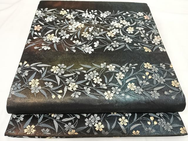 平和屋着物◎六通柄袋帯 唐織 横段花文 金銀糸 正絹 逸品 AABH0160yx
