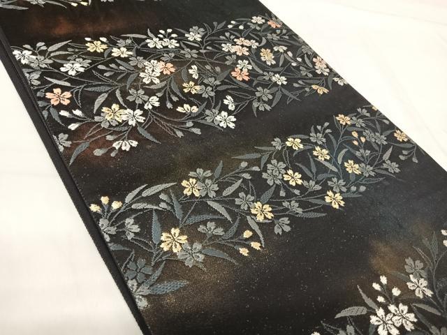 平和屋着物◎六通柄袋帯 唐織 横段花文 金銀糸 正絹 逸品 AABH0160yx