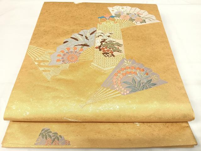 平和屋着物◎太鼓柄袋帯 唐織 燦金の世界 手織引箔 金糸 正絹 逸品 AABH0165yx