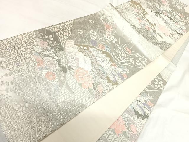 平和屋着物◎六通柄袋帯 唐織 風景文 プラチナ箔二重織 正絹 逸品 AABH0172yx