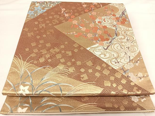 平和屋着物◎六通柄袋帯 唐織 草花文 金糸 正絹 逸品 AABH0183yx