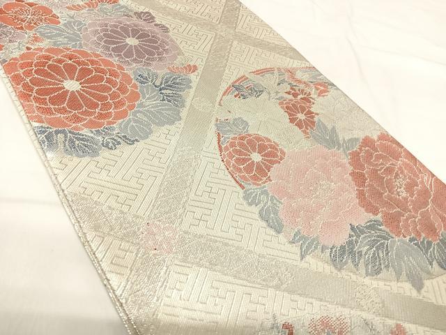 平和屋着物◎殿上佐賀錦 六通柄袋帯 花菱文 銀糸 正絹 逸品 AABH0186yx