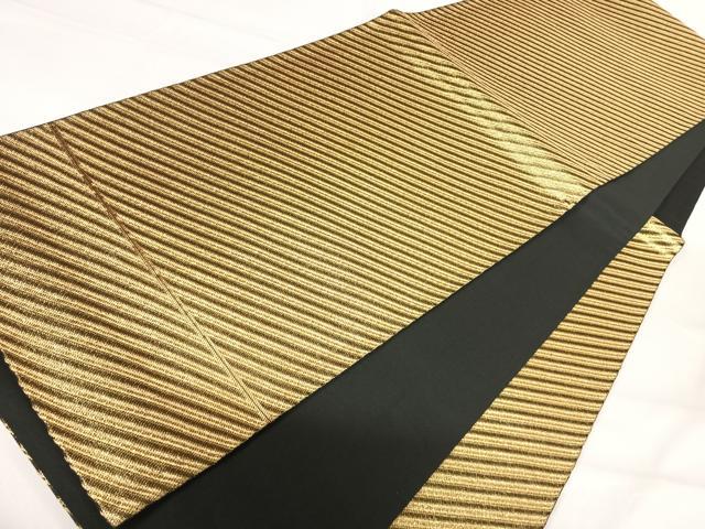 平和屋着物◎六通柄袋帯 錦彩 斜縞 金糸 正絹 逸品 AABH0190yx