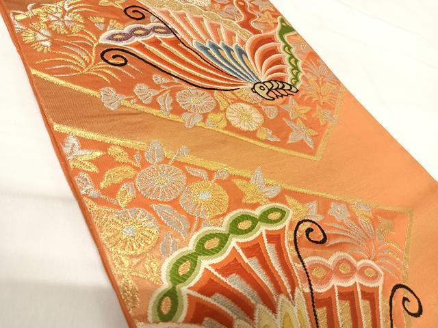 平和屋着物◎六通柄袋帯 唐織 花蝶文 金銀糸 正絹 逸品 AABH0194yx
