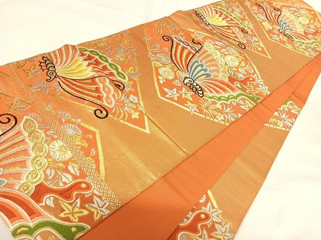 平和屋着物◎六通柄袋帯 唐織 花蝶文 金銀糸 正絹 逸品 AABH0194yx