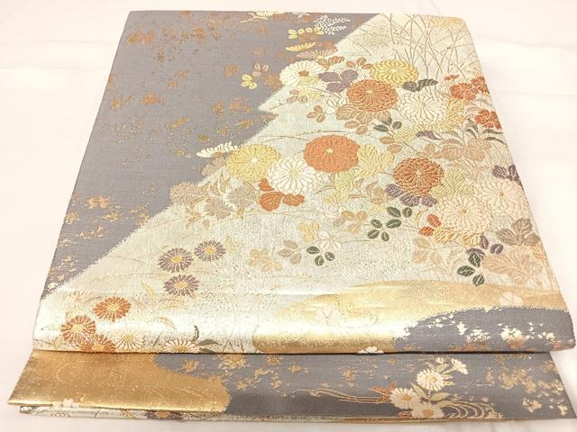 平和屋着物◎六通柄袋帯 唐織 松皮錦秋草文 金銀糸 正絹 逸品 AABH0207yx