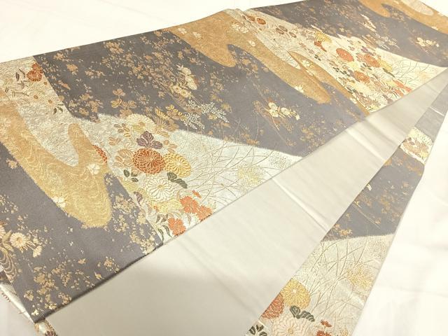 平和屋着物◎六通柄袋帯 唐織 松皮錦秋草文 金銀糸 正絹 逸品 AABH0207yx
