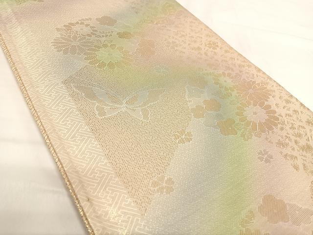 平和屋着物◎佐賀錦 六通柄袋帯 花蝶文 銀糸 正絹 逸品 AABH0214yx