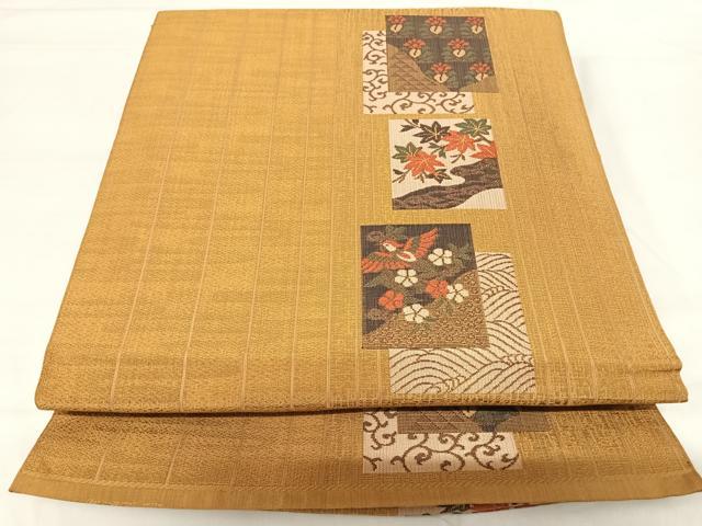 平和屋着物◎六通柄袋帯 花鳥文 正絹 逸品 AABH0216yx