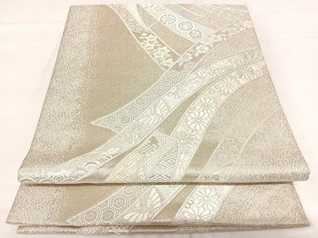 平和屋着物◎六通柄袋帯 唐織 熨斗花文 銀糸 鈴乃屋扱い 正絹 逸品 AABH0220yx