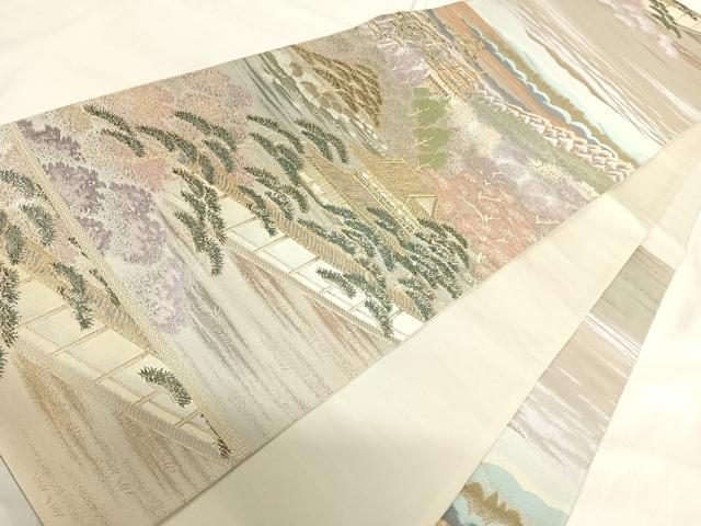 平和屋着物◎六通柄袋帯 唐織 風景文 金糸 正絹 逸品 AABH0223yx